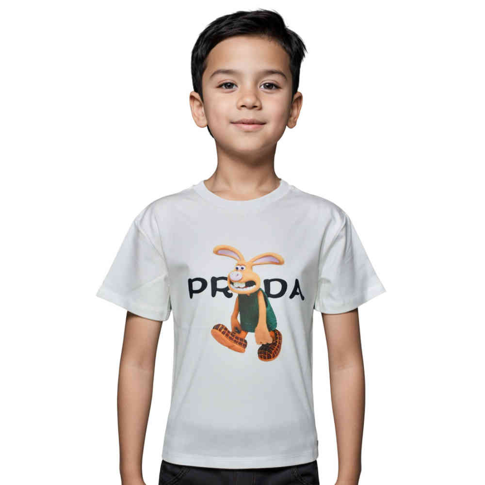 Prada Bunny Print White Premium Kids T-shirt-thumb-0