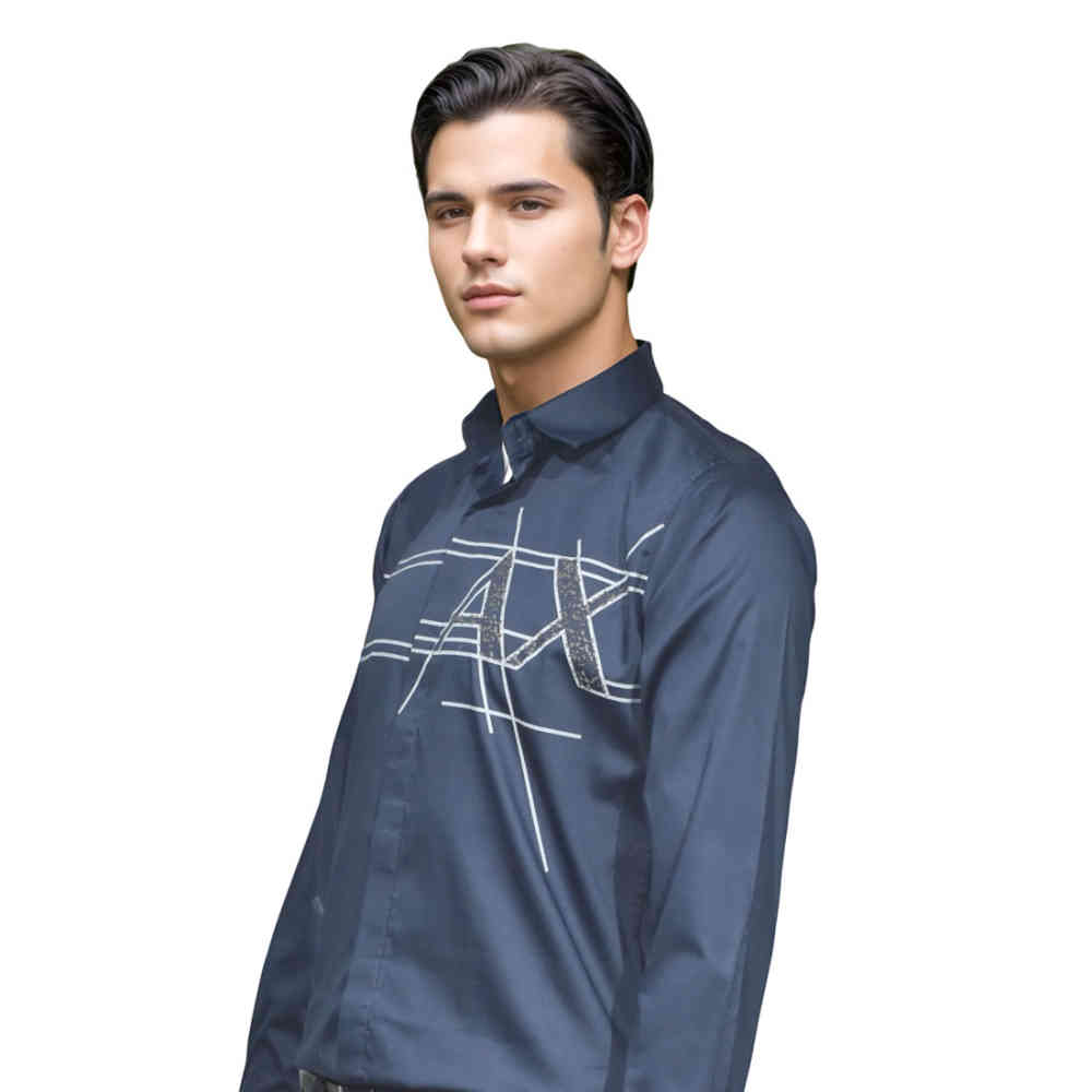 Armani Exchange Navy Blue Logo Print Premium Shirt-2