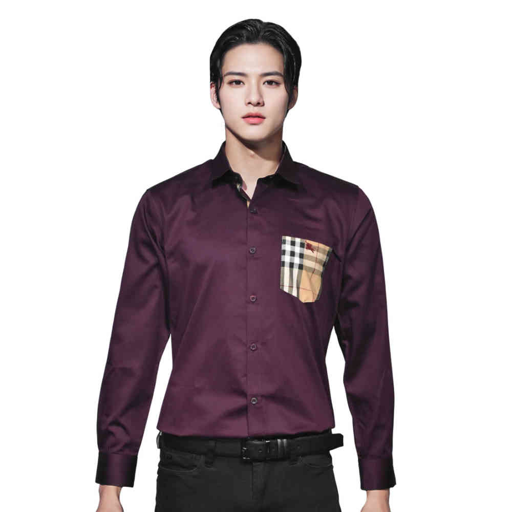 Wine Burberry Black, Pocket Logo Print Premium Quality Shirt