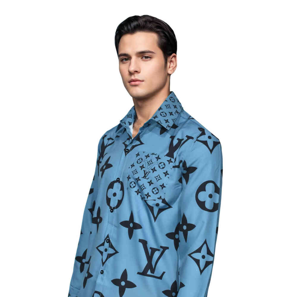 Louis Vuitton Blue Premium Quality Shirt-2