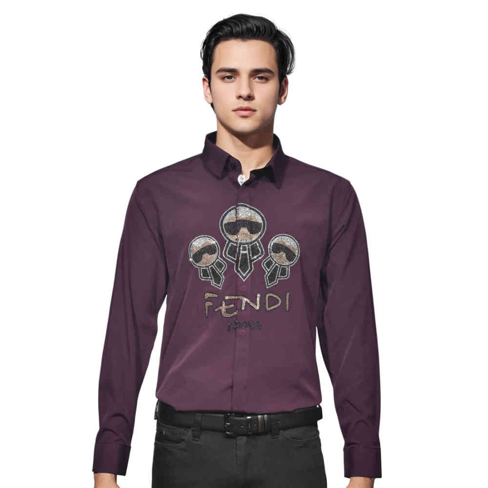 Wine Fendi Black Premium Quality Designer Shirt