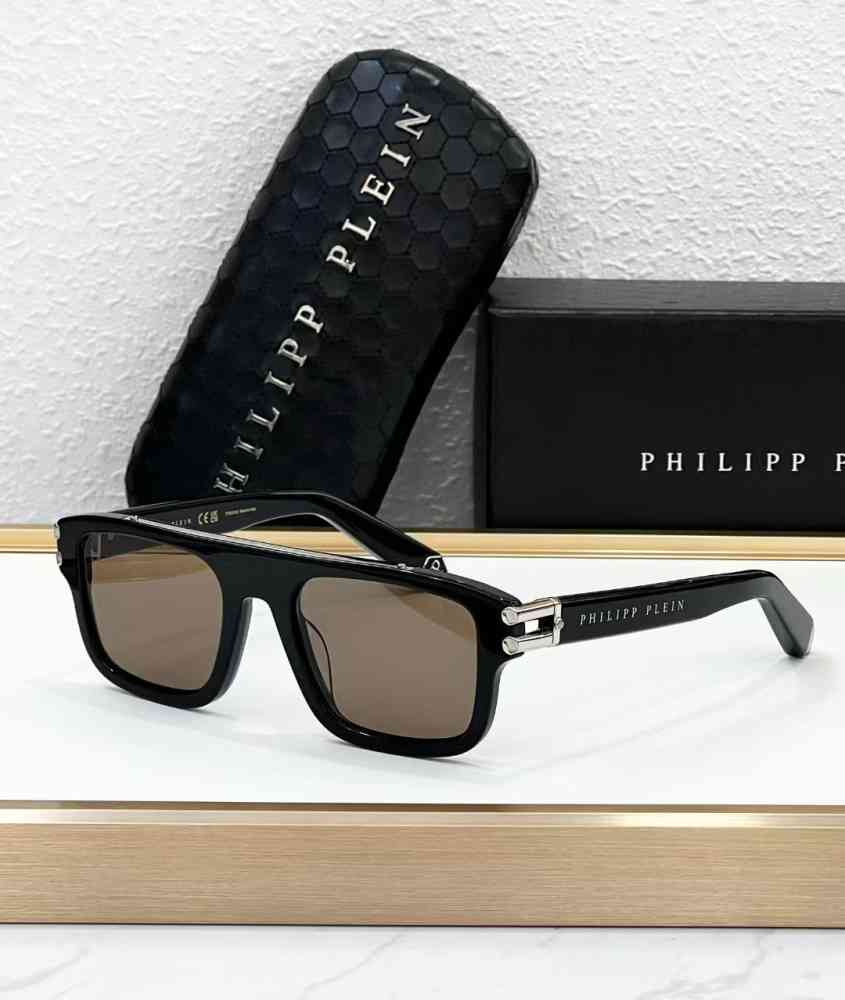 Brown Philipp Plein Black & Silver Luxury Sunglasses