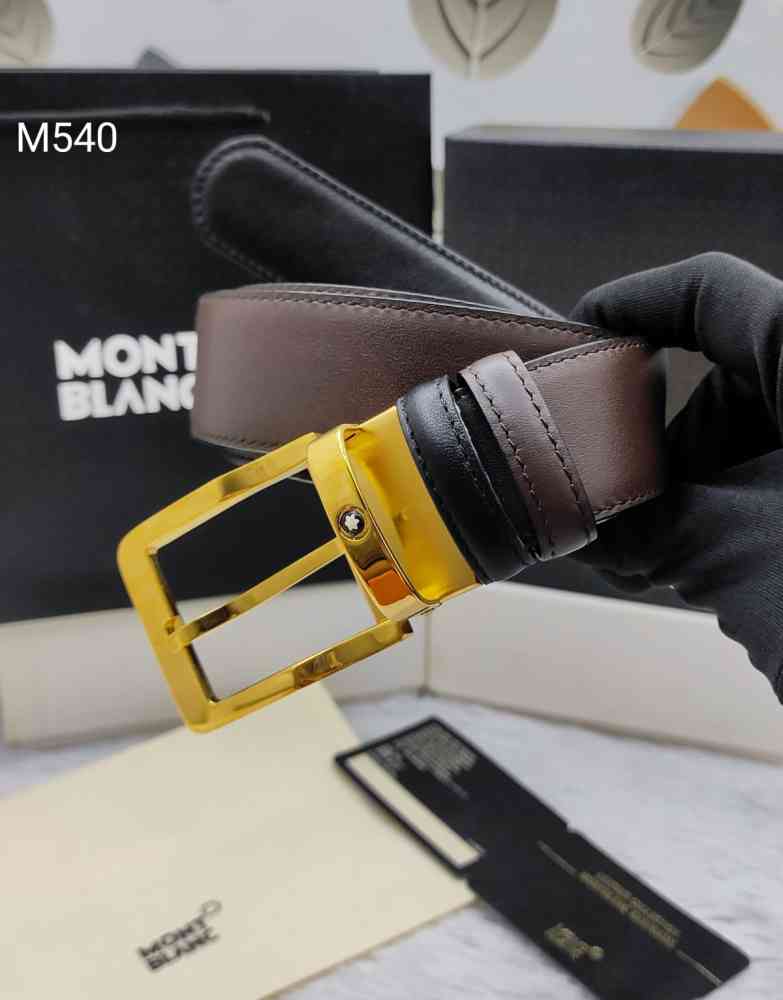 Mont Blanc Golden Premium Quality Leather Belt-thumb-0