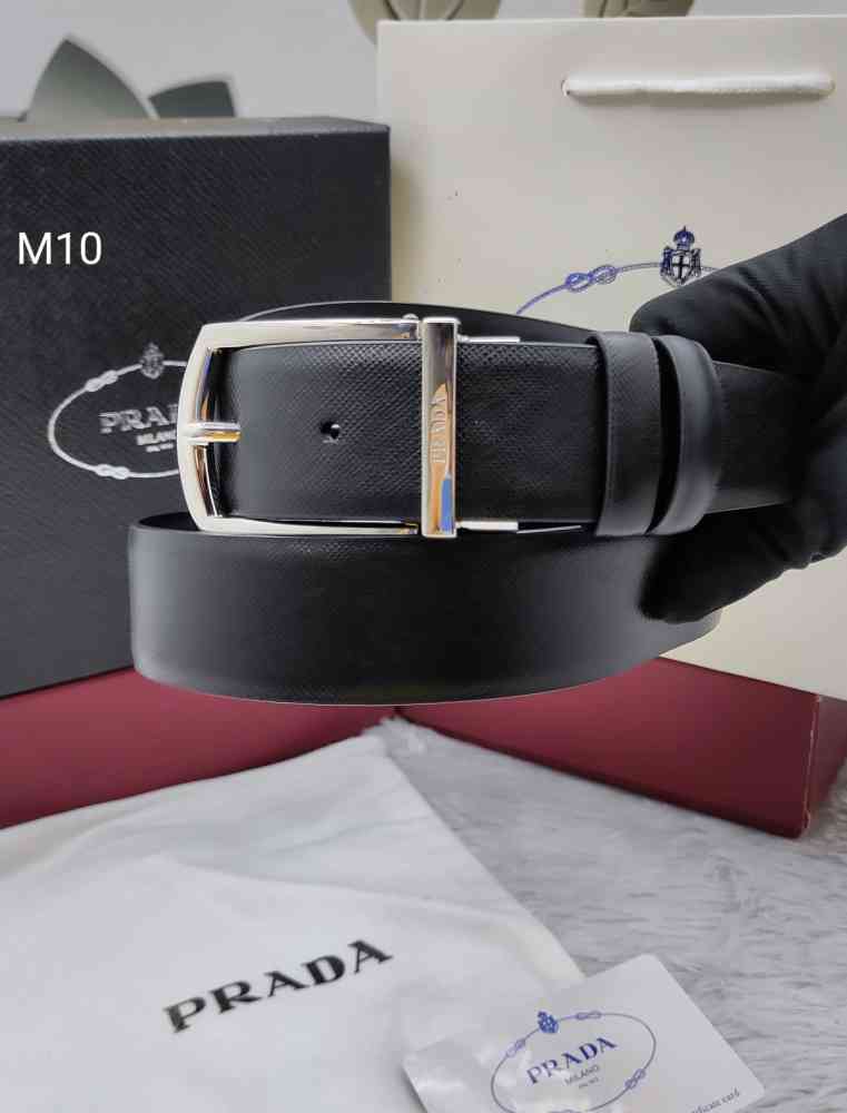 Black & Silver Prada Silver Premium Quality Leather Belt