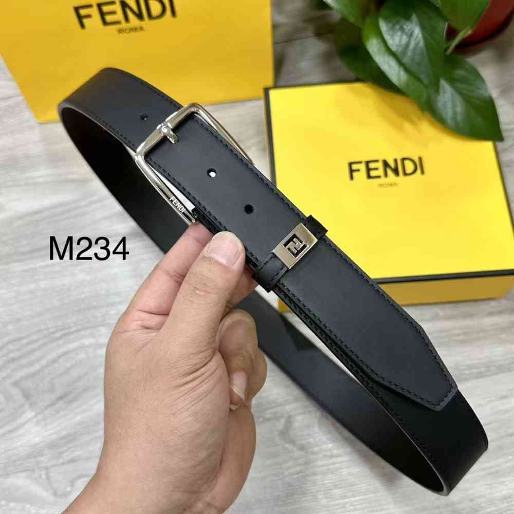 Silver Fendi Black Premium Quality Leather Belt
