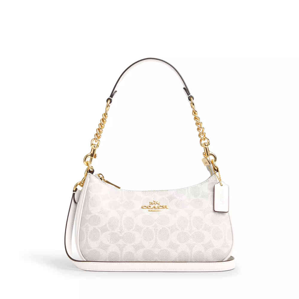 Coach Teri Signature Canvas White Shoulder Bag-thumb-0