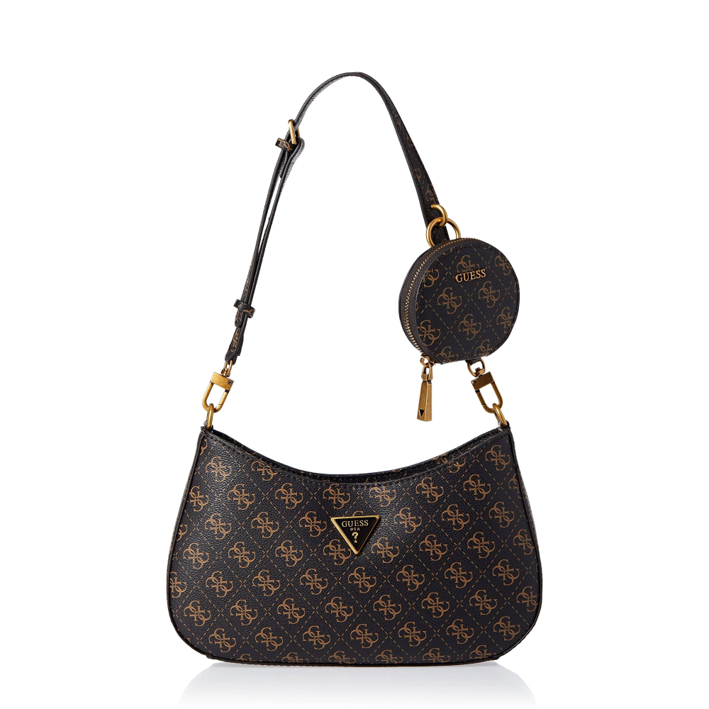 Dark Brown Guess Noelle Black Shoulder Bag