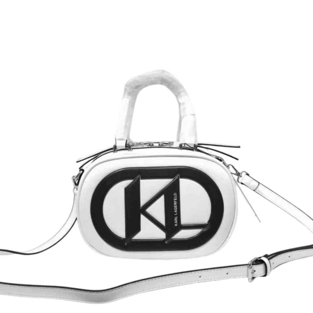 White Karl Lagerfeld Textured Logo Detail Black Crossbody Bag