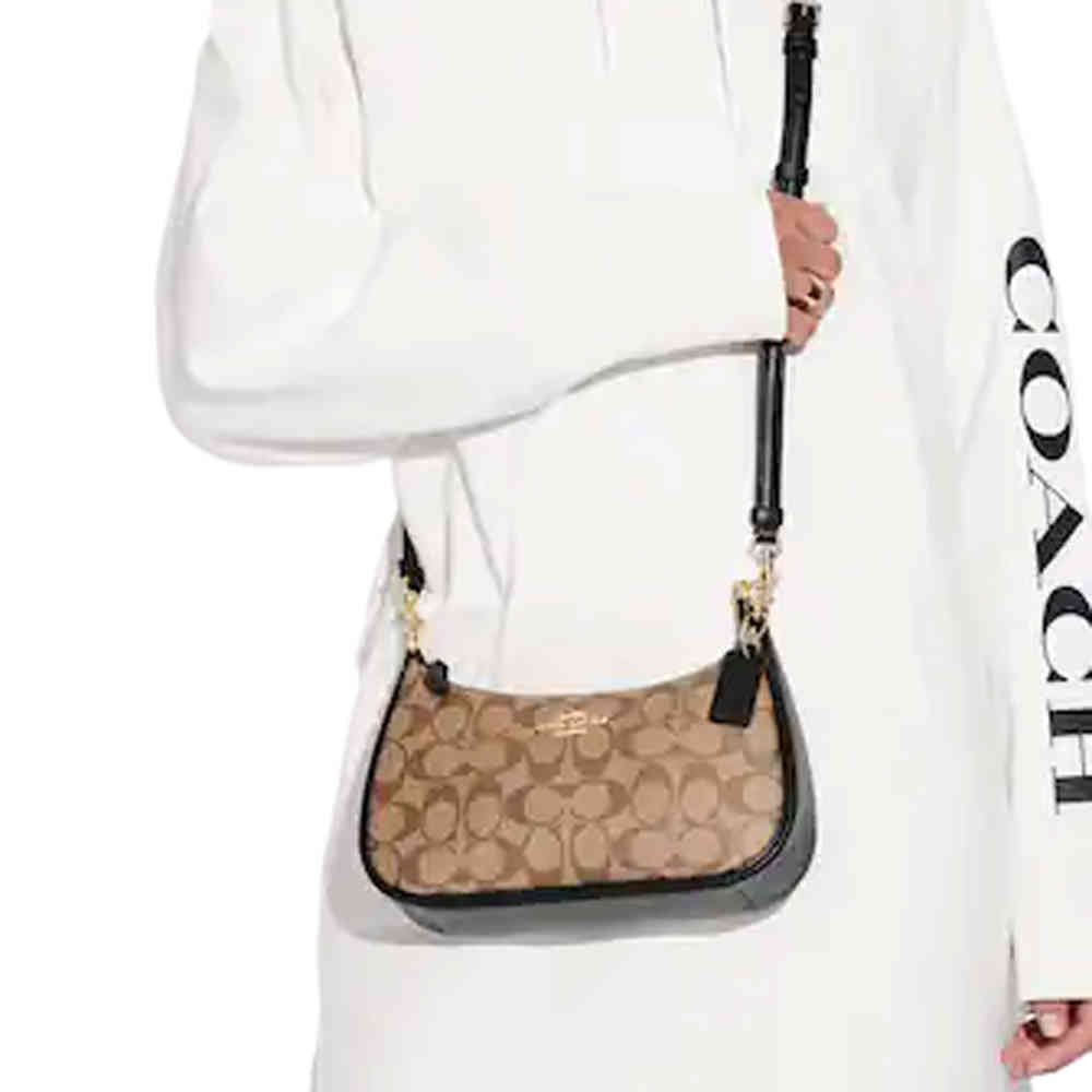 Coach Teri Signature Canvas Brown Shoulder Bag-thumb-2