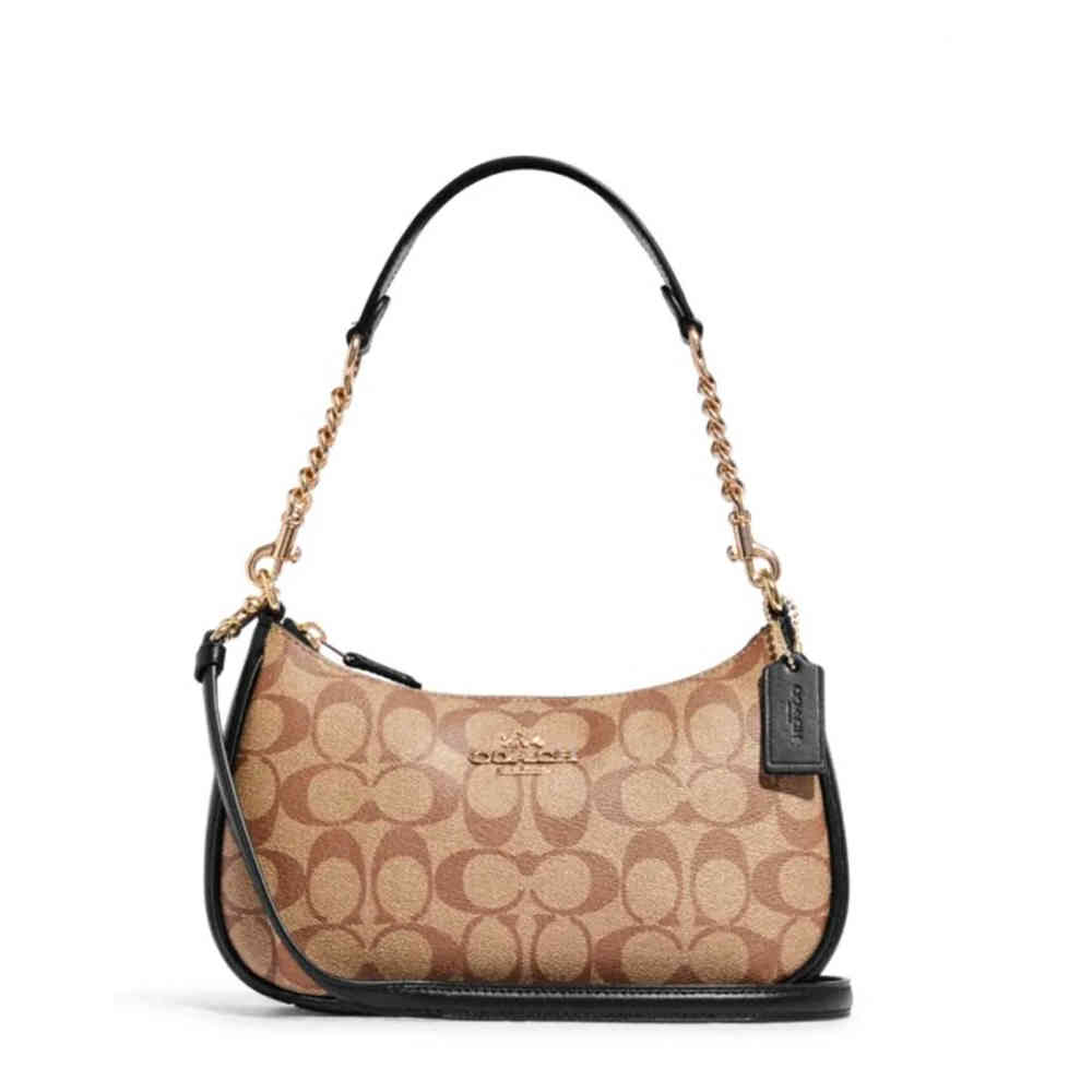 Brown Coach Teri Signature Canvas White Shoulder Bag