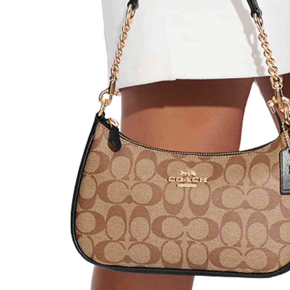 Coach Teri Signature Canvas Brown Shoulder Bag-thumb-3