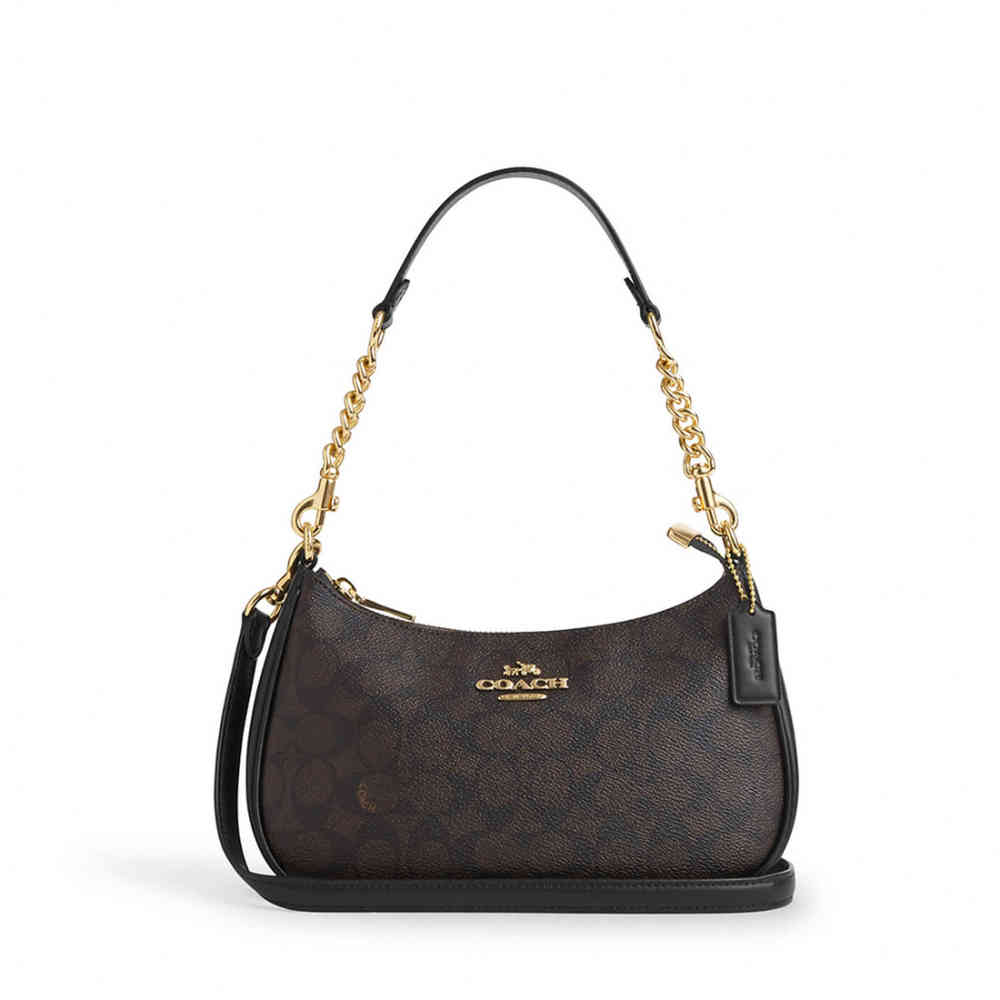 Dark Grey Coach Teri Signature Canvas White Shoulder Bag