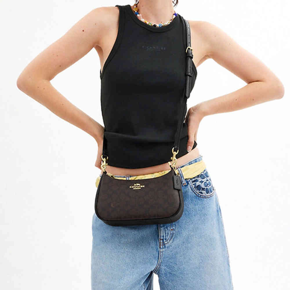 Coach Teri Signature Canvas Dark Grey Shoulder Bag-thumb-4
