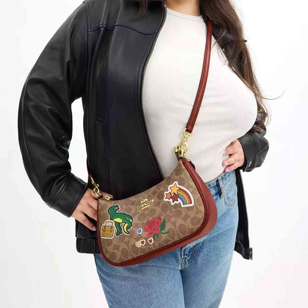 COACH Teri In Signature Canvas & Leather With Sticker Print Shoulder Bag-5