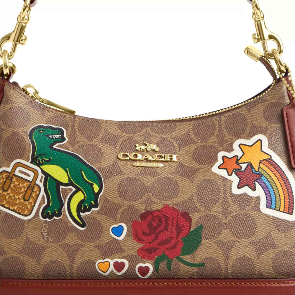 COACH Teri In Signature Canvas & Leather With Sticker Print Shoulder Bag-2