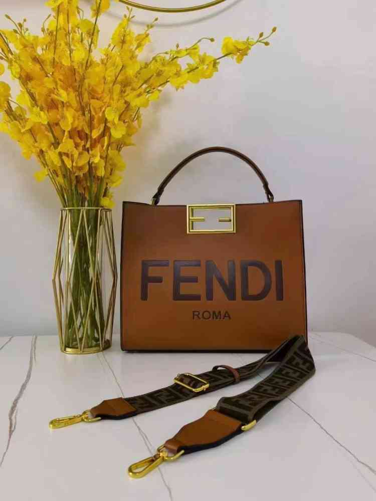 Brown Fendi Peekaboo Tote Black Sling Bag