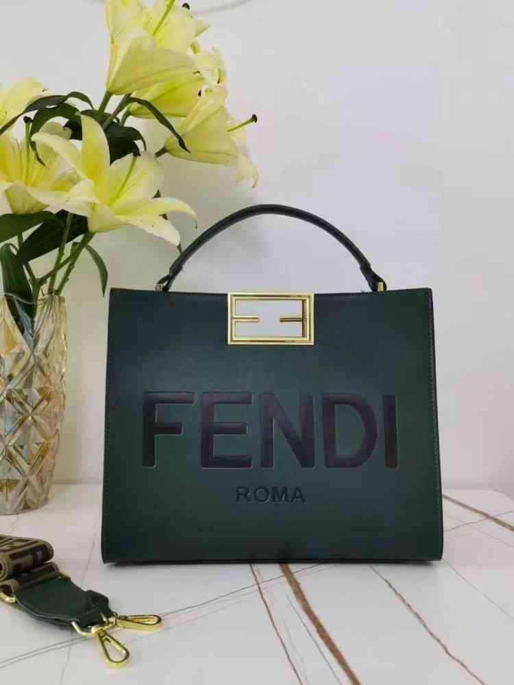 Green Fendi Peekaboo Tote Black Sling Bag