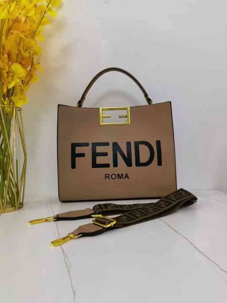 black/brown Fendi Peekaboo Tote Black Sling Bag