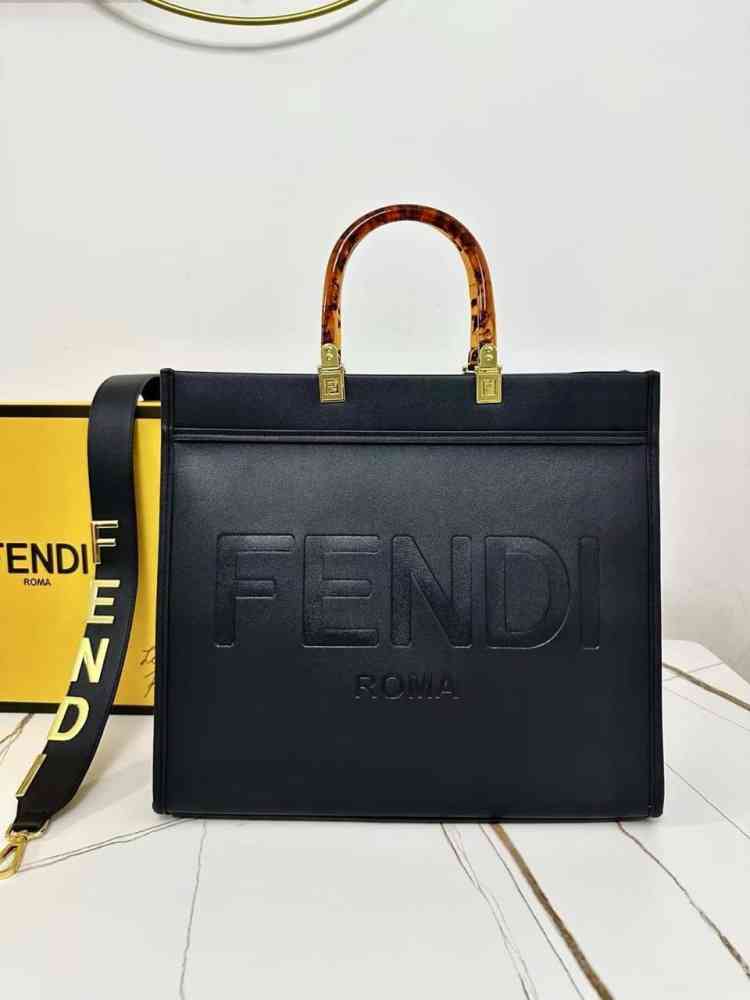 Black Fendi Sunshine Silver Shopper Tote Bag