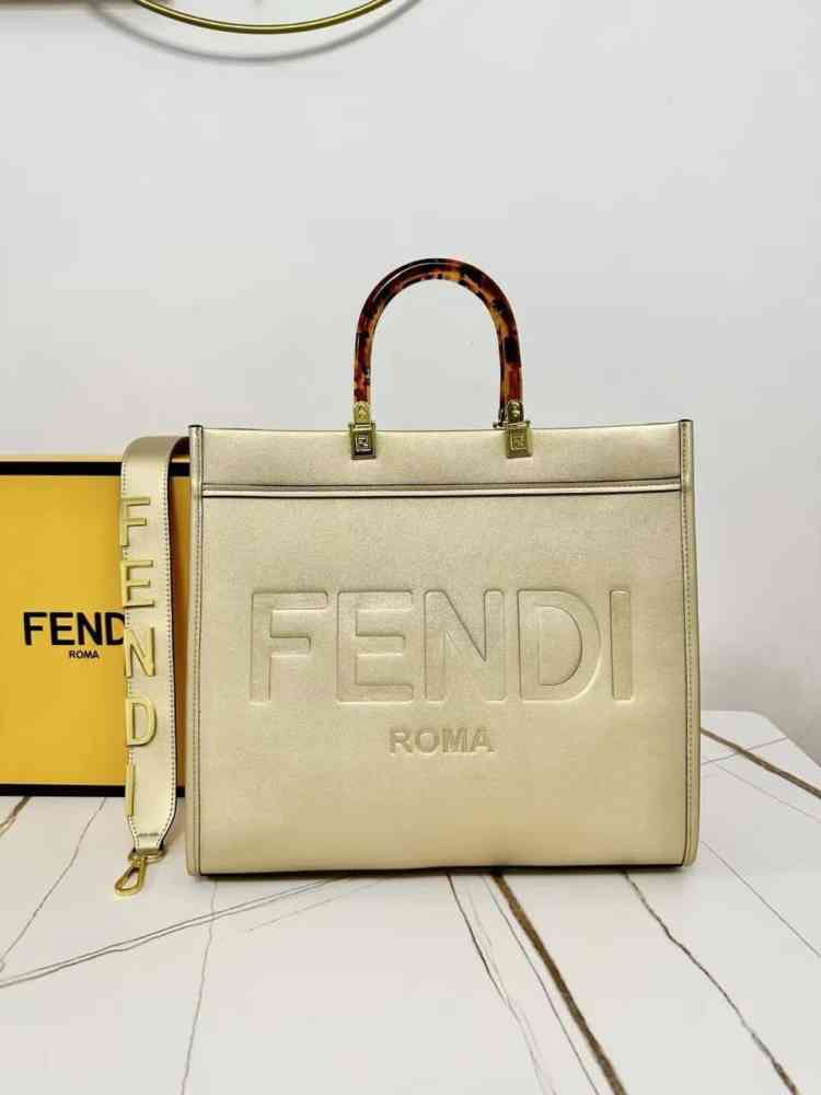 Golden Fendi Sunshine Silver Shopper Tote Bag