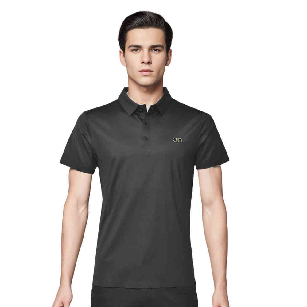 Black Ferragamo Pink Embossed Logo Premium Polo T-shirt