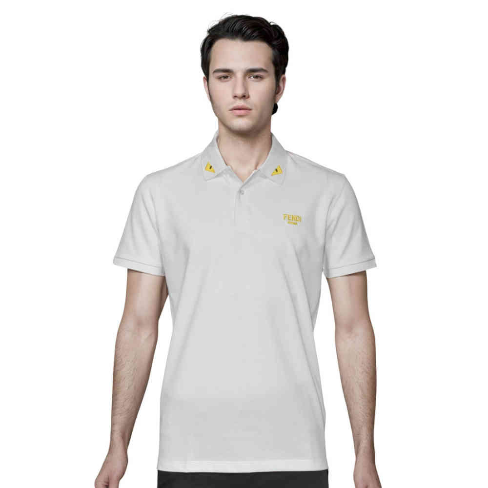 White Fendi Roma Embroidered logo Pink Polo T-shirt