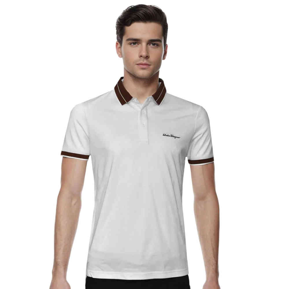White Salvatore Ferragamo Embroidered logo Navy Blue T-shirt
