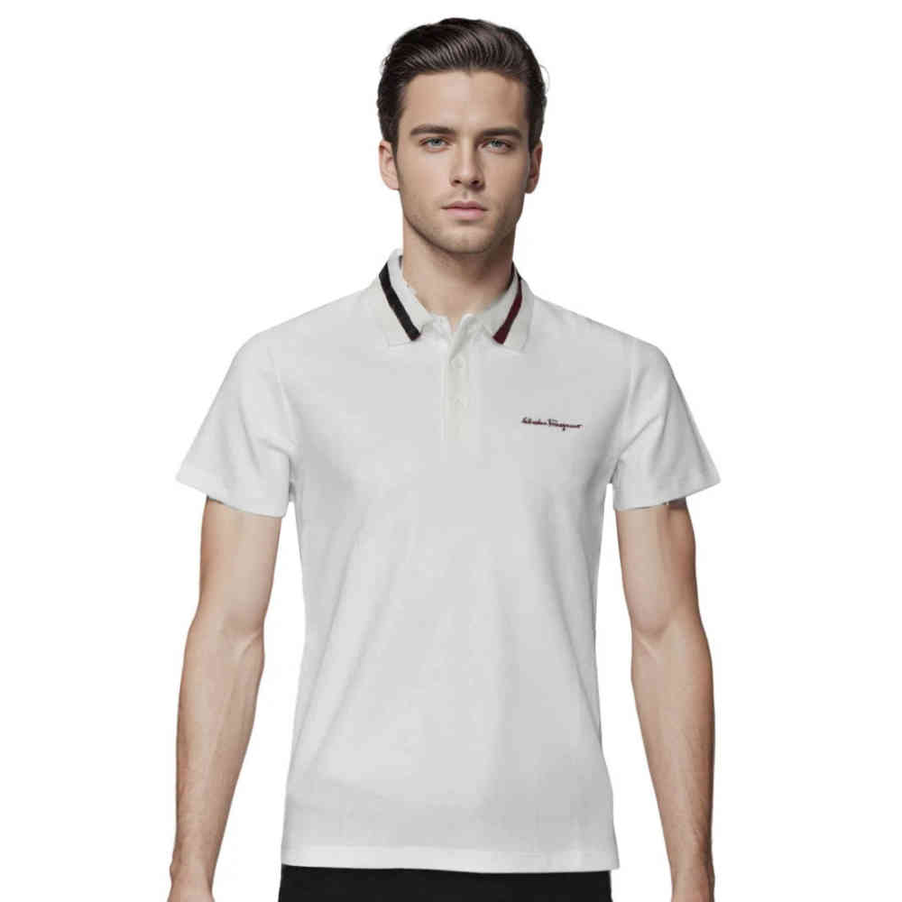 White Salvatore Ferragamo Embroidered logo Brown Polo T-shirt