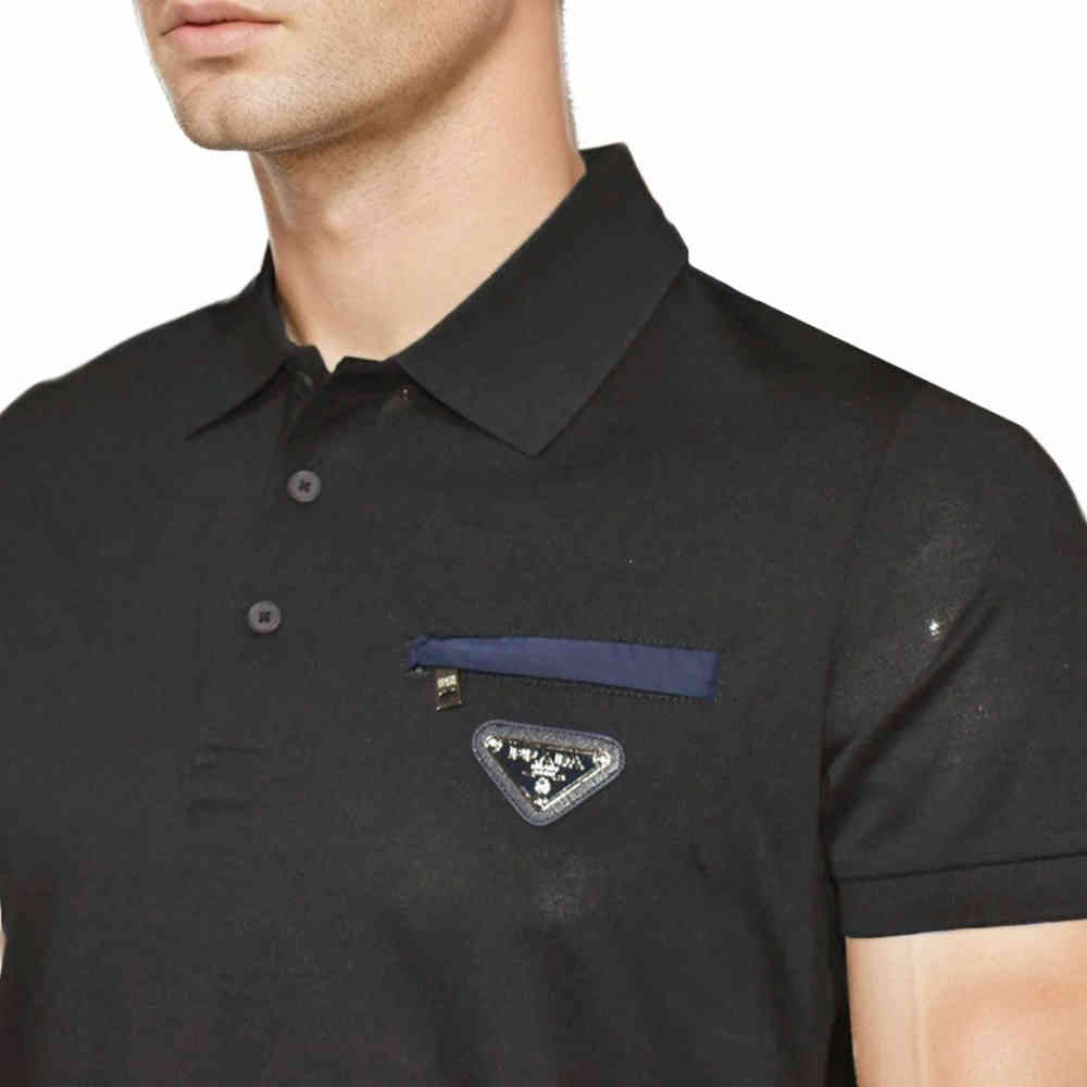 Prada Black Premium Stretch Cotton Polo T-shirt-thumb-2