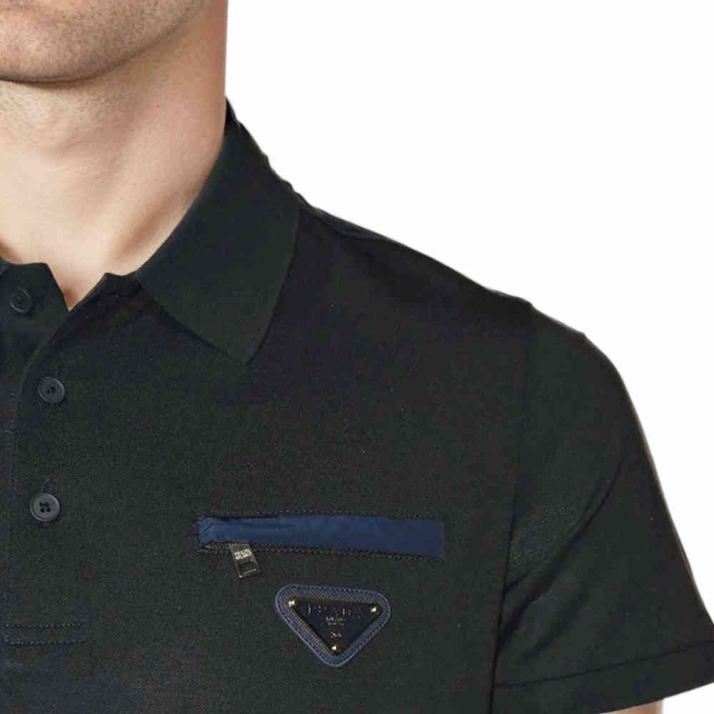 Prada Black Premium Stretch Cotton Polo T-shirt-thumb-4