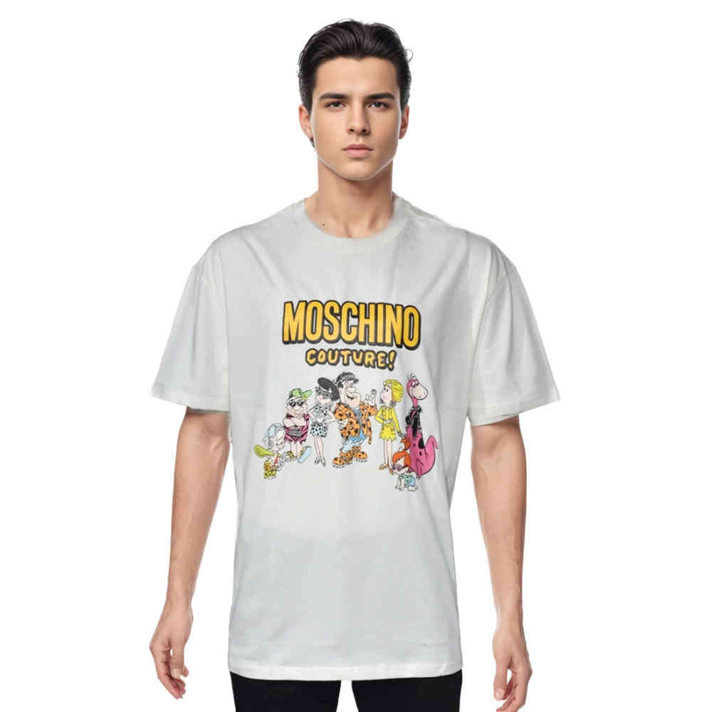 White Moschino Couture Flintstone Print Black T-shirt