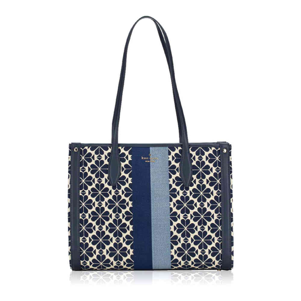 Blue Kate Spade Flower Jacquard Stripe Tote Bag