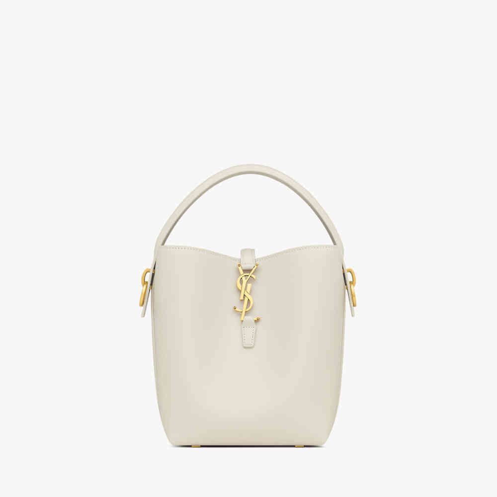 White YSL le 37 Small Shiny Black Bucket Bag