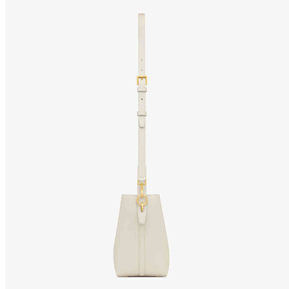 YSL le 37 Small Shiny White Bucket Bag-3