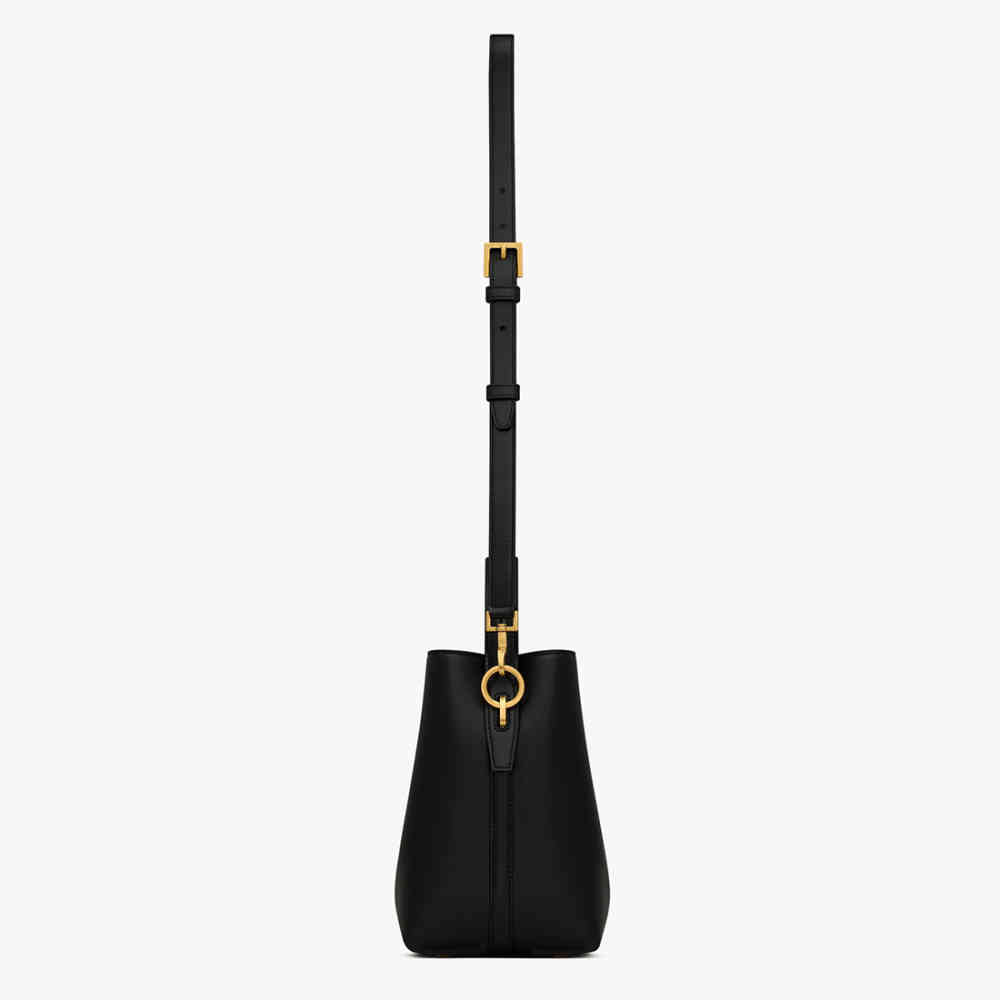 YSL le 37 Small Shiny Black Bucket Bag-4