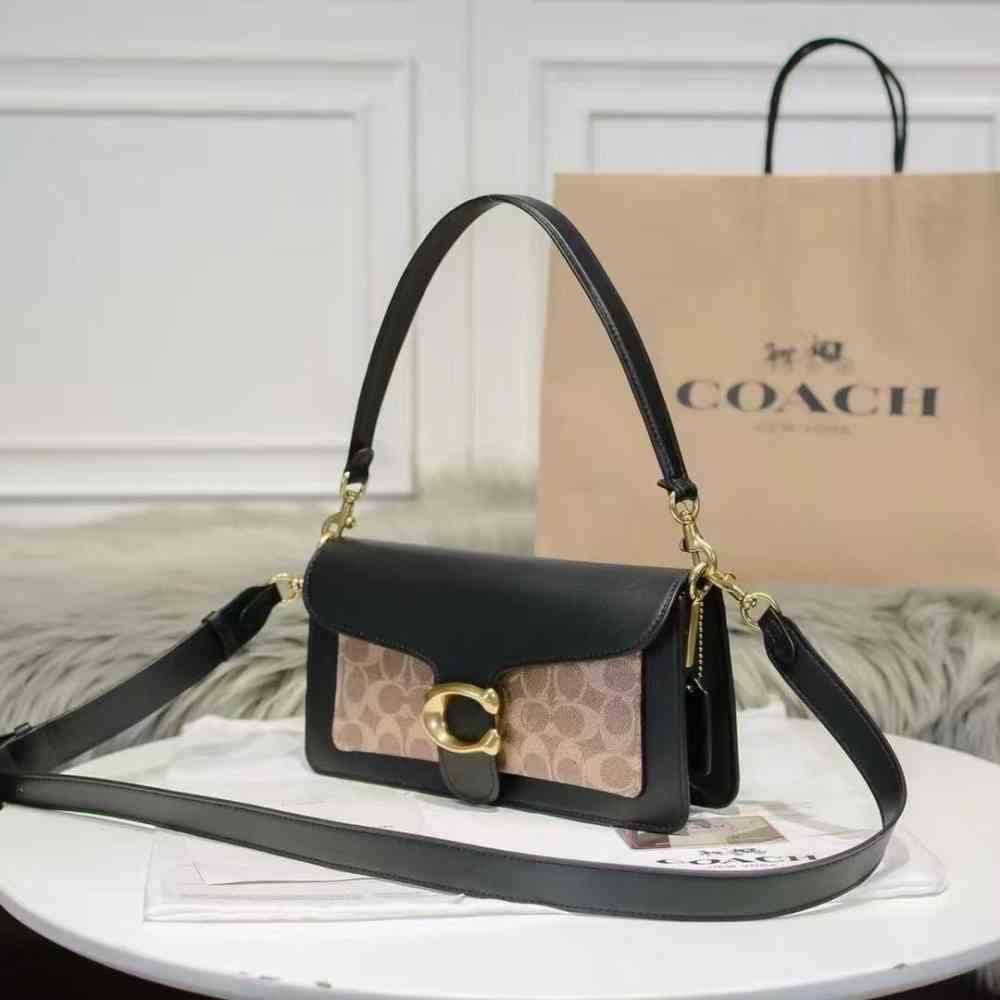 Coach Cotton Canvas & Leather Tabby Black & Brown Shoulder Bag-thumb-0