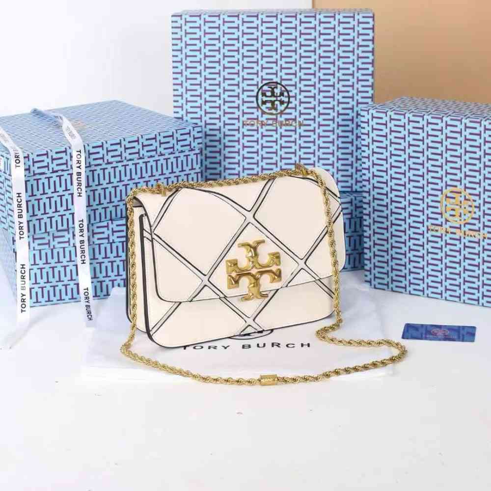 White Tory Burch Eleanor Quilted Convertible Brown Sling Bag