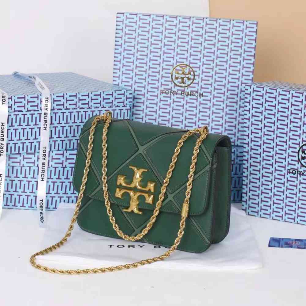 Tory Burch Eleanor Quilted Convertible Green Sling Bag-thumb-0