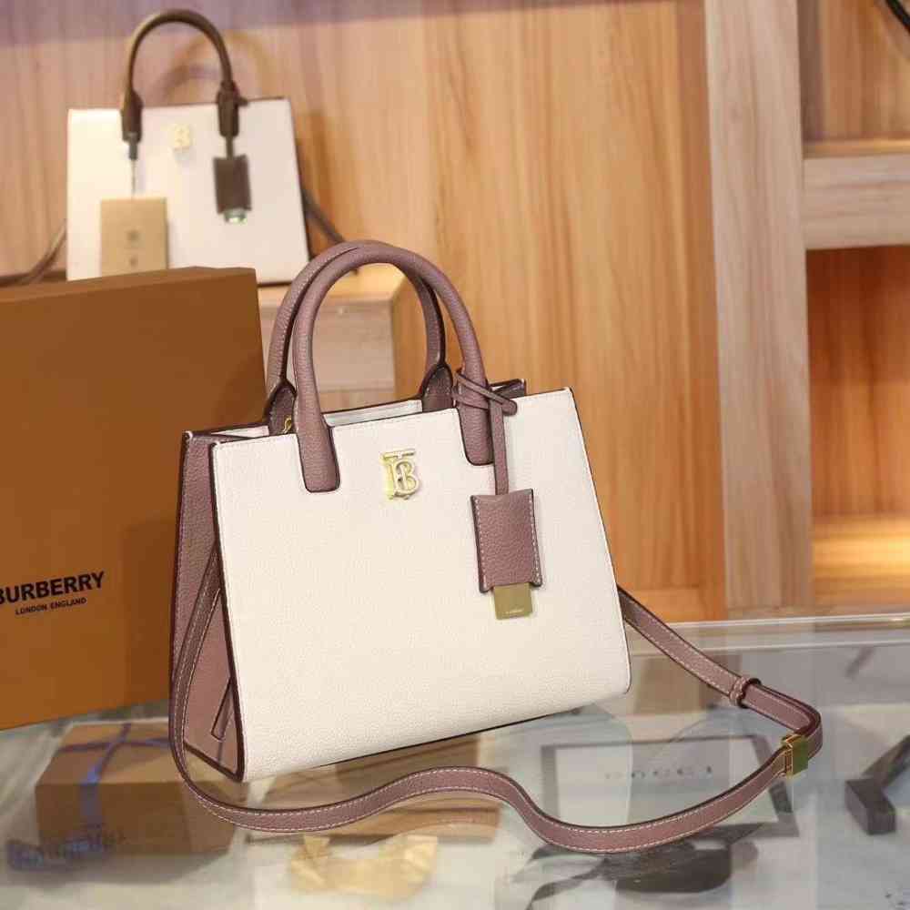 White Burberry `tb` Beige mini tote Bag