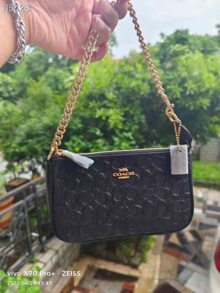 Black Coach Embossed Large Wristlet 19 White Handbag