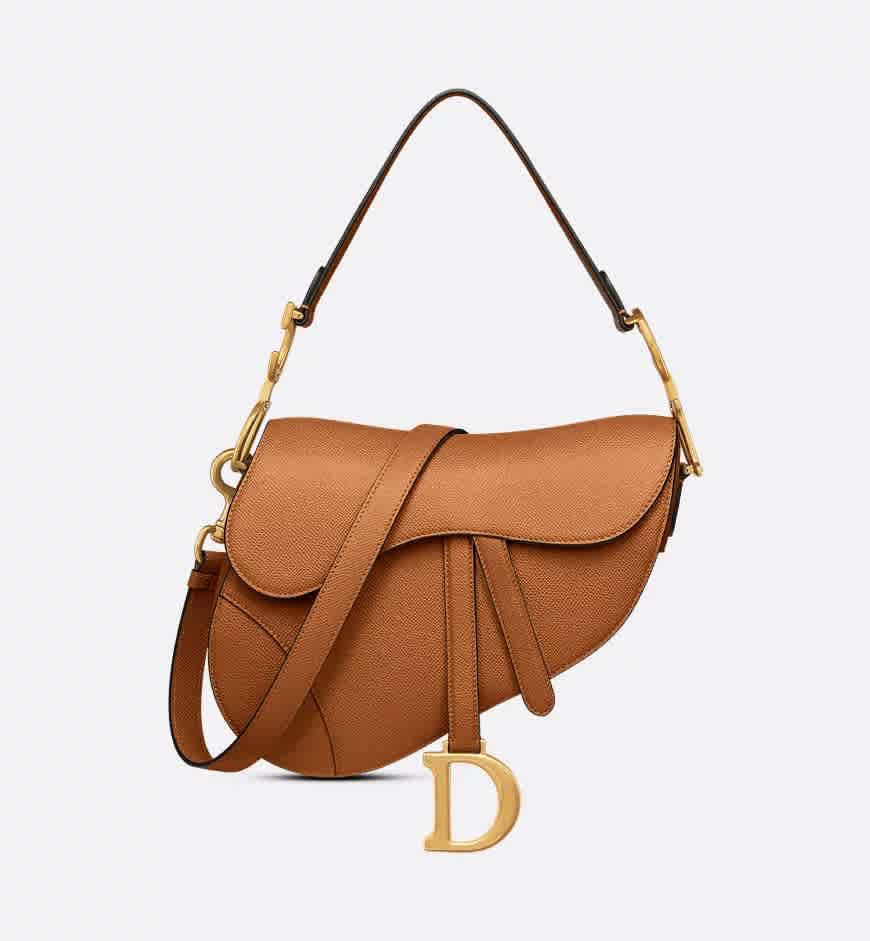 Brown Dior Saddle Bag with Strap Black Grained Shoulder Bag