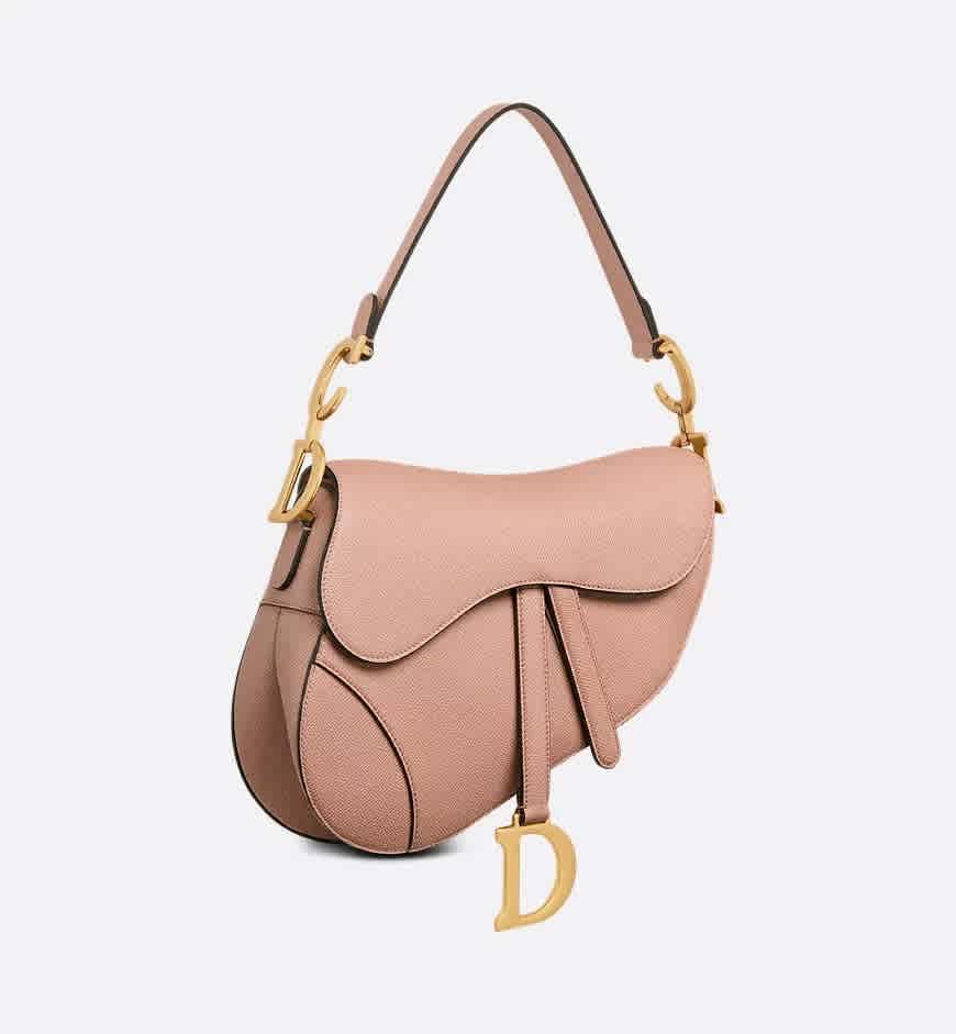 Pink Dior Saddle Bag with Strap Black Grained Shoulder Bag