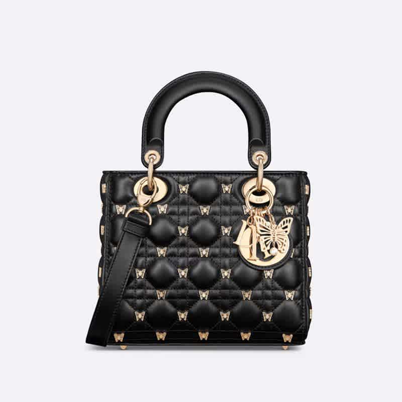 Dior Butterfly Studs Cannage Black Handbag-thumb-0