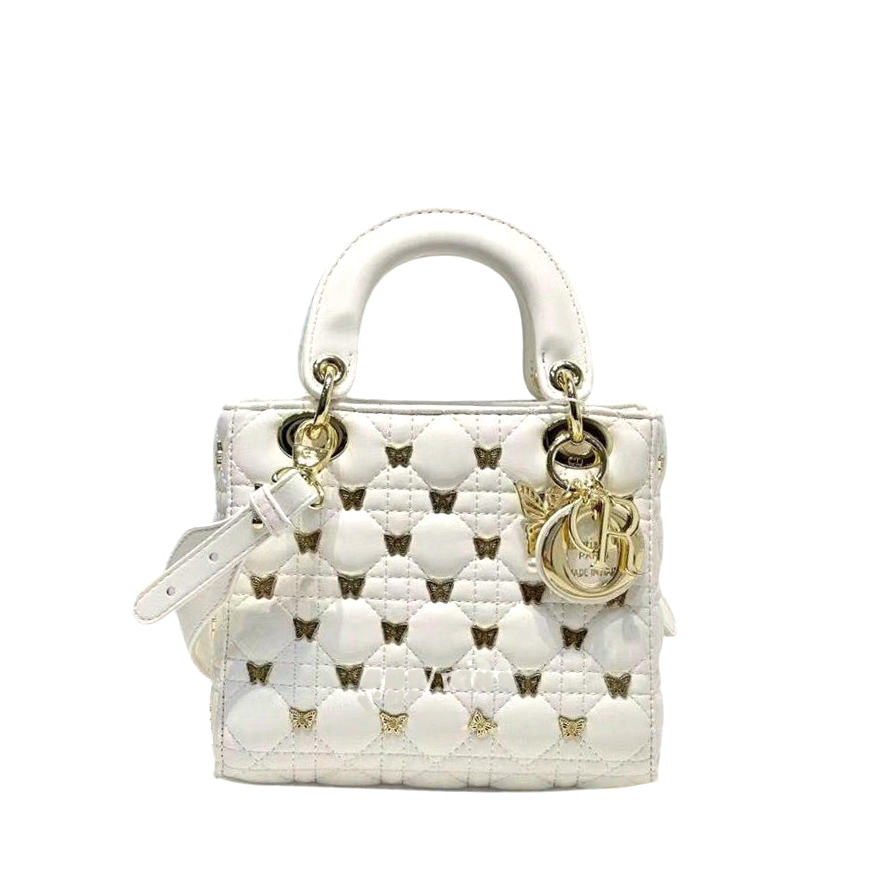 White Dior Butterfly Studs Cannage Black Handbag
