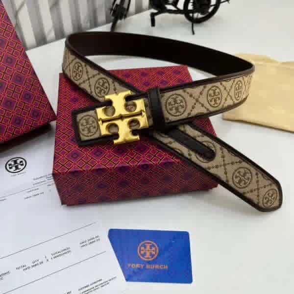 Brown & Golden Tory Burch Black & Golden Embellished Buckle Belt