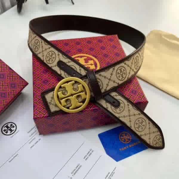 Brown & Golden Tory Burch Black & Golden Embellished Buckle Belt