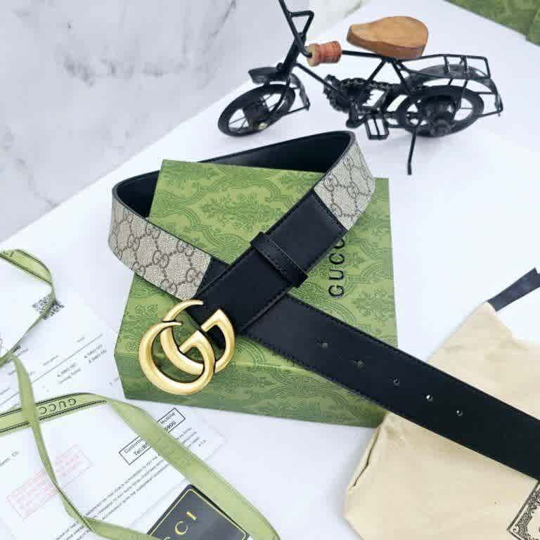 Black & Golden Gucci Brown & Golden Elastic Band Crystal Embellished Buckle Belt