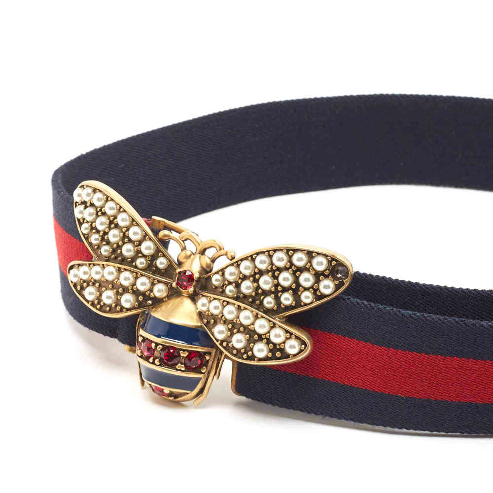 Gucci Blue Elastic Band Crystal Embellished Butterfly Buckle Belt-2