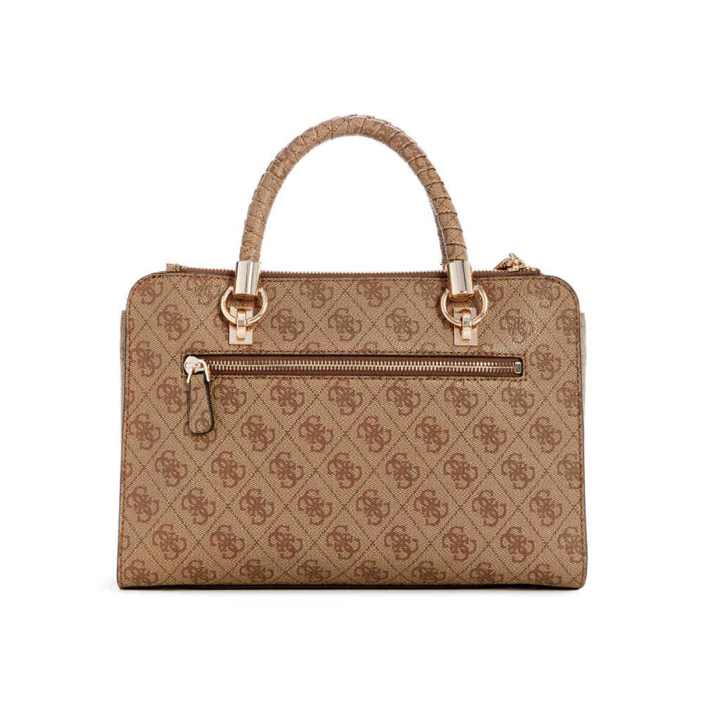Guess Orlina Logo Society Satchel Brown Handbag-thumb-3