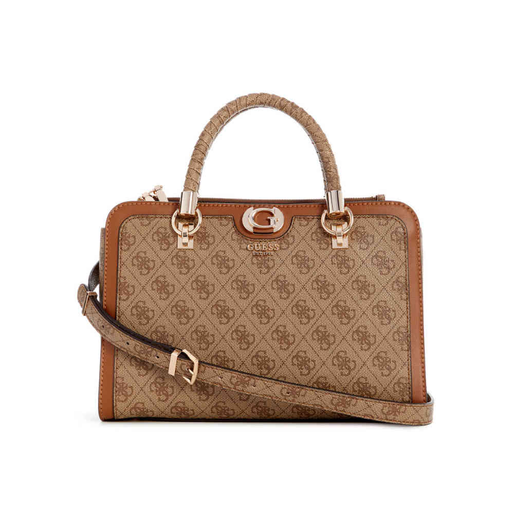Guess Orlina Logo Society Satchel Brown Handbag-thumb-1